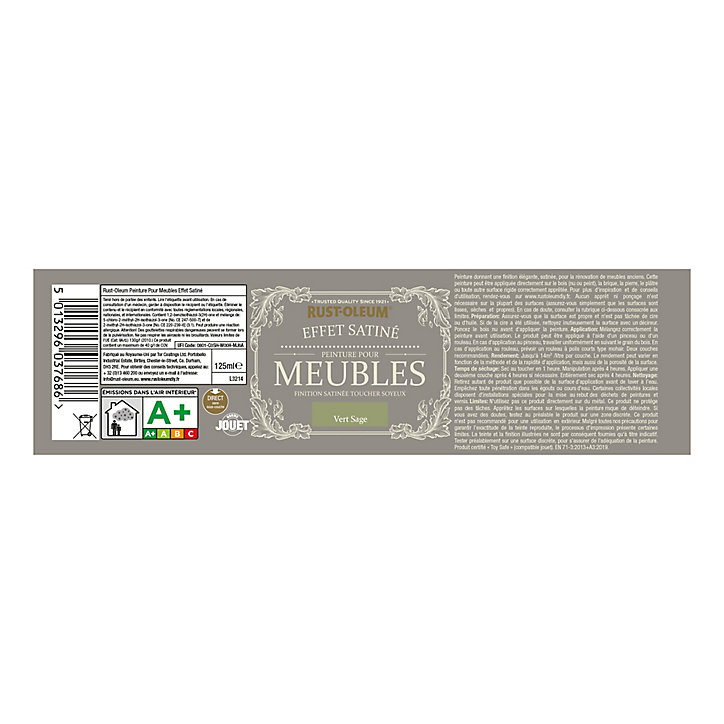 Peinture pour meubles Rust-Oleum vert sage effet poudré satin 125ml