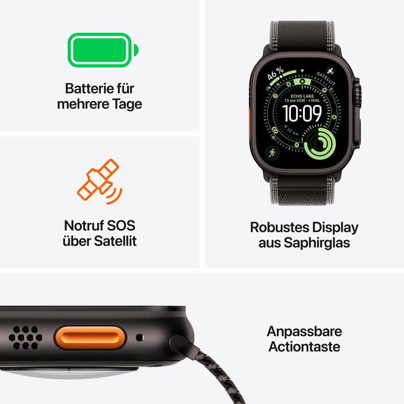 Apple - Watch Ultra 3 - Smartwatch - 49mm - Zwart - Titanium Behuizing - Zwart Alpine Loop Medium