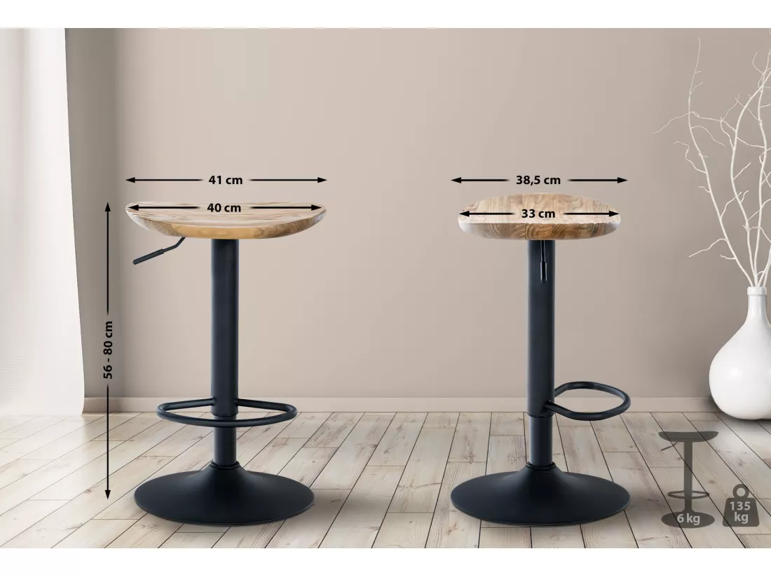 Lot de 2 Tabouret de bar - Bois - Nature - Skelde