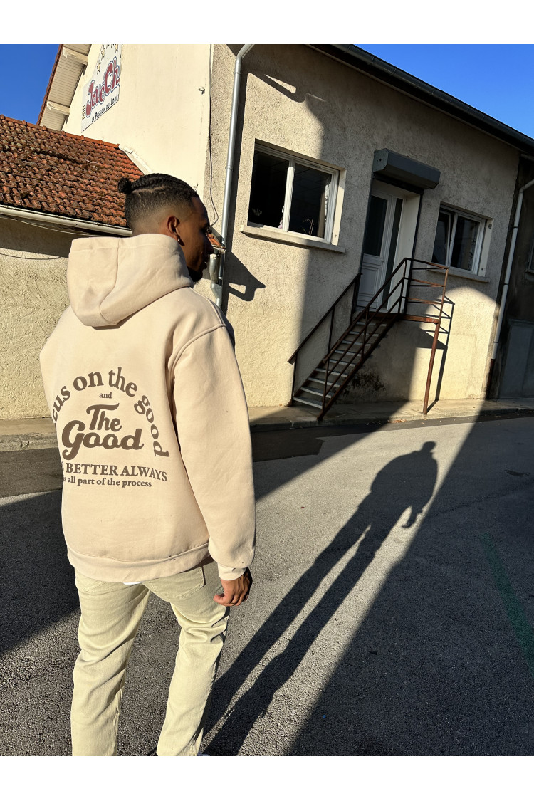 Sweat beige à capuche 