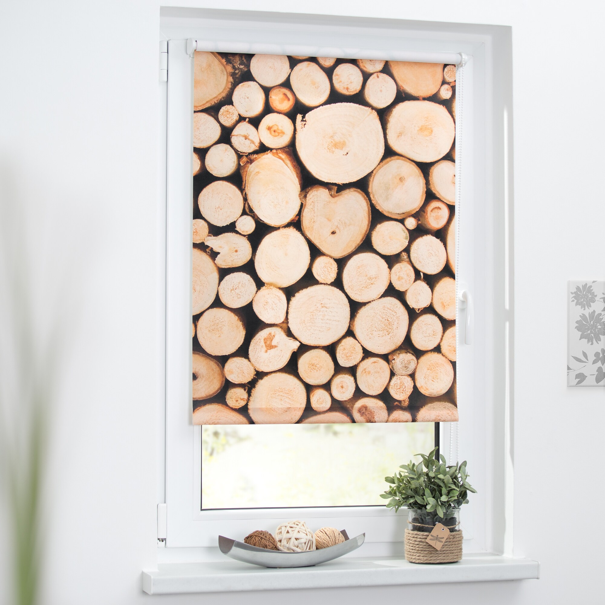 Lichtblick Rollo Klemmfix, ohne Bohren, blickdicht, Holzstapel - Braun