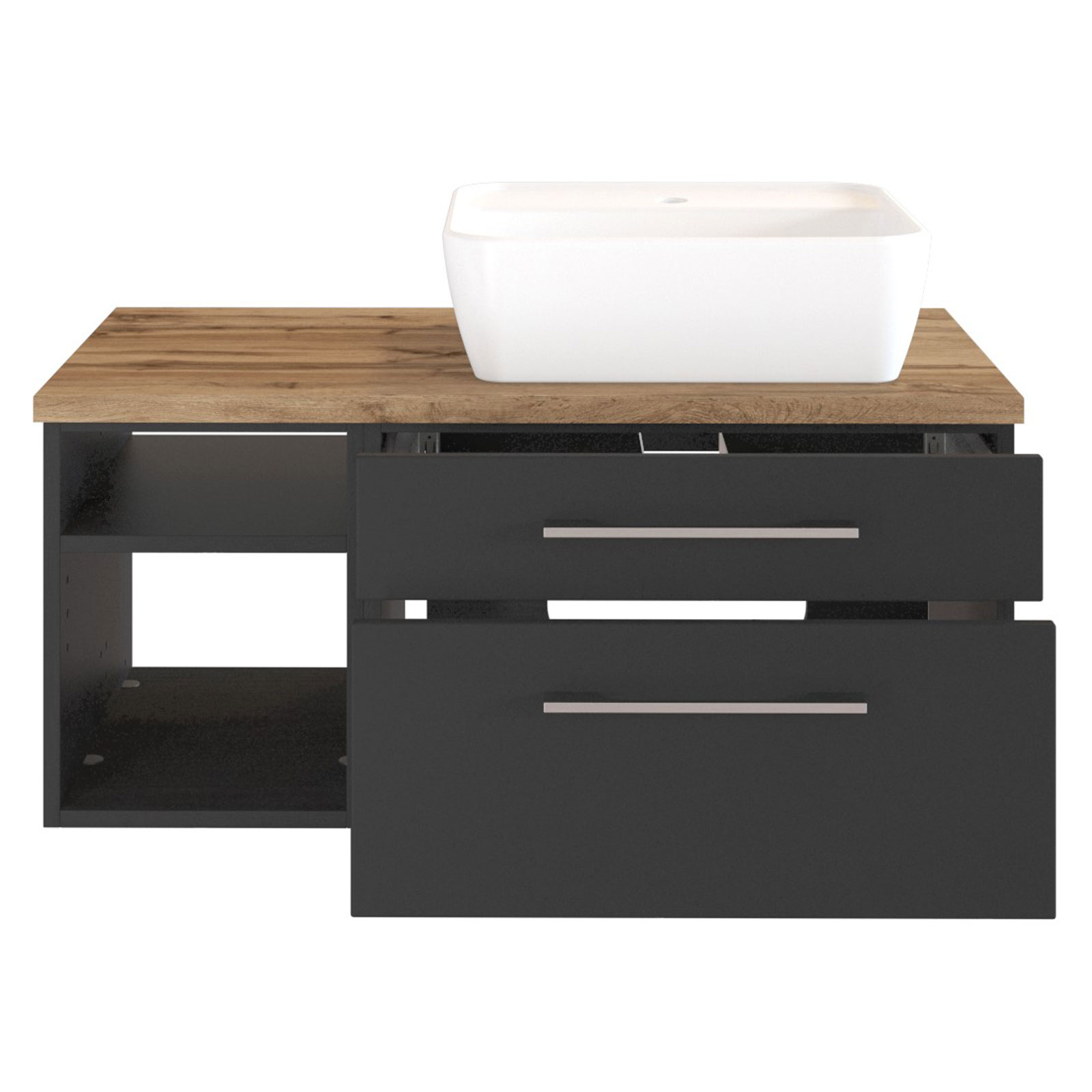 3-teiliges Badmöbel-SetDAVOS - grau - 90 cm breit - Becken rechts