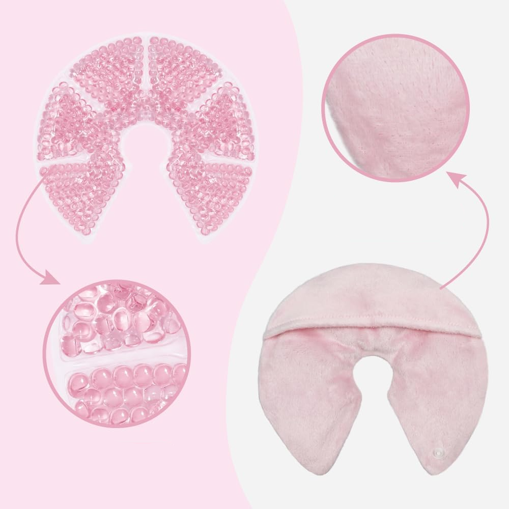 (1 Paar) Ø14cm Gel Brust Kühlpad Kalt- / Warm Still Kompresse mit weicher Kissenhülle - Rosa