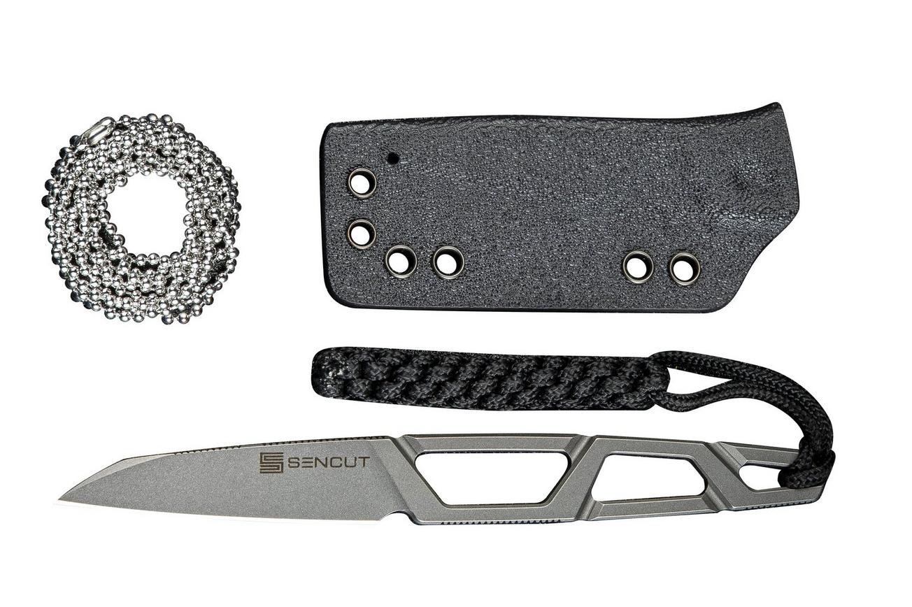 SENCUT TEXO S23095-2 Fixed Blade Neck Knife Skeletonized One-Piece, Stonewashed, nekmes, kydex schede