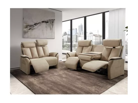 Canapé de relaxation électrique en nubuck Kondort-Couleur Beige-1 place électrique