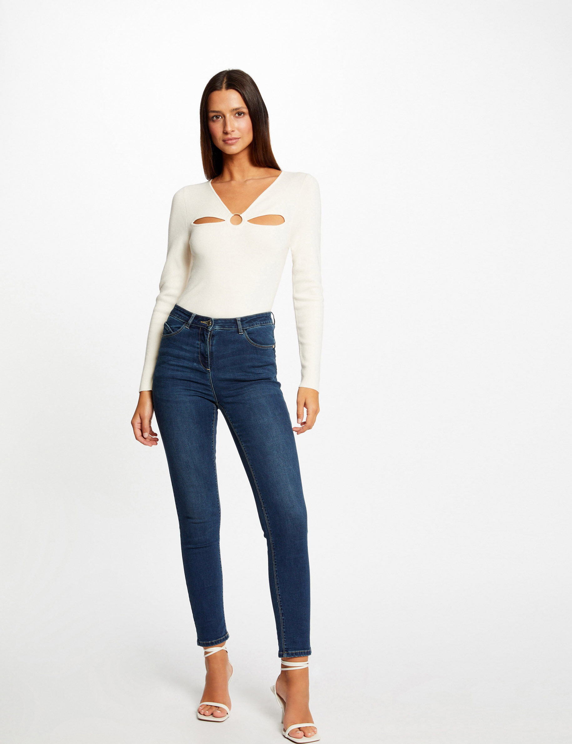 Pull manches longues avec ouvertures ivoire femme - ivoire