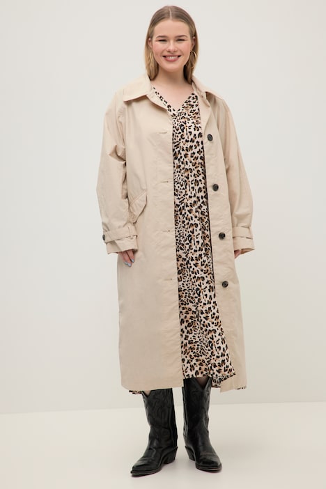 Trenchcoat, oversized, großer Kragen, gerundeter Saum