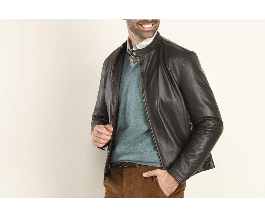Blouson cuir homme Chocolat - CARTER
