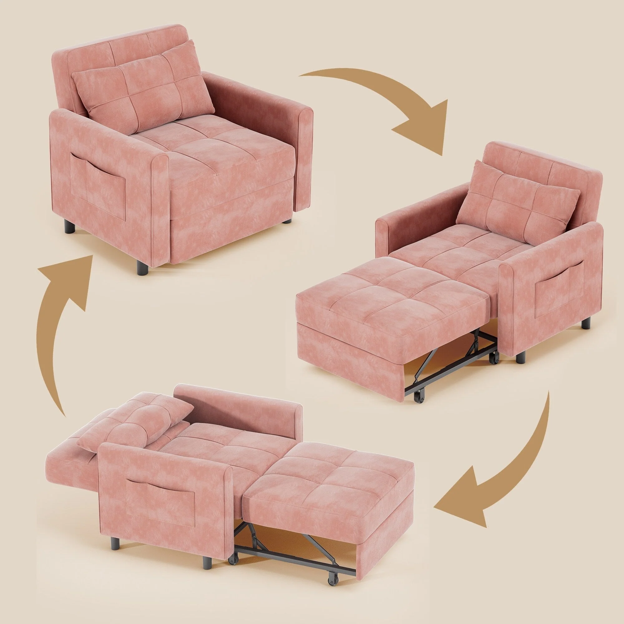 3-in-1 Adjustable Sleeper Sofa Bed, Pull Out Chair Sofa, Convertible Folding Bed for Living Room