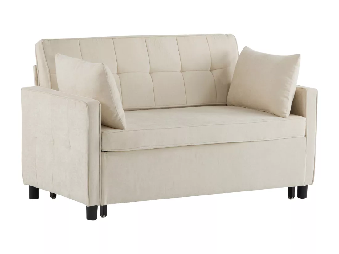 Canapé convertible 2 places, Canapé-lit pliant en tissu chenille - 142 x 79/174 x 85 cm - avec fonction sommeil et dossier réglable - Beige