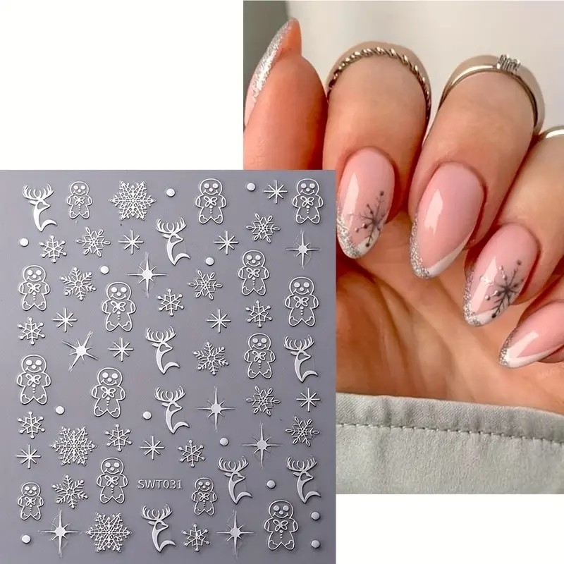(70-tlg. Set) Nagel Sticker Nail Art Tattoo Selbstklebende Aufkleber Weihnachten -  Silber