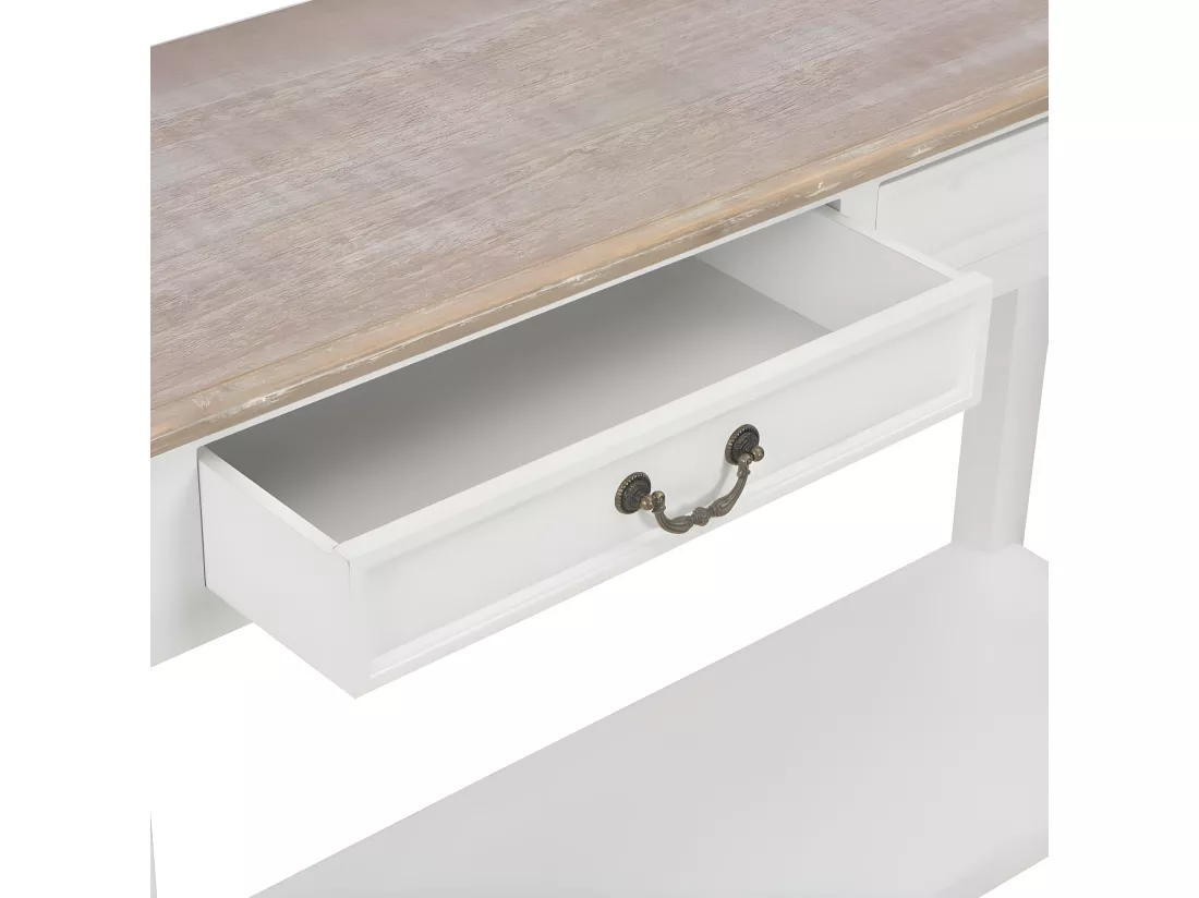 Table console fixe blanche et bois naturel Paola
