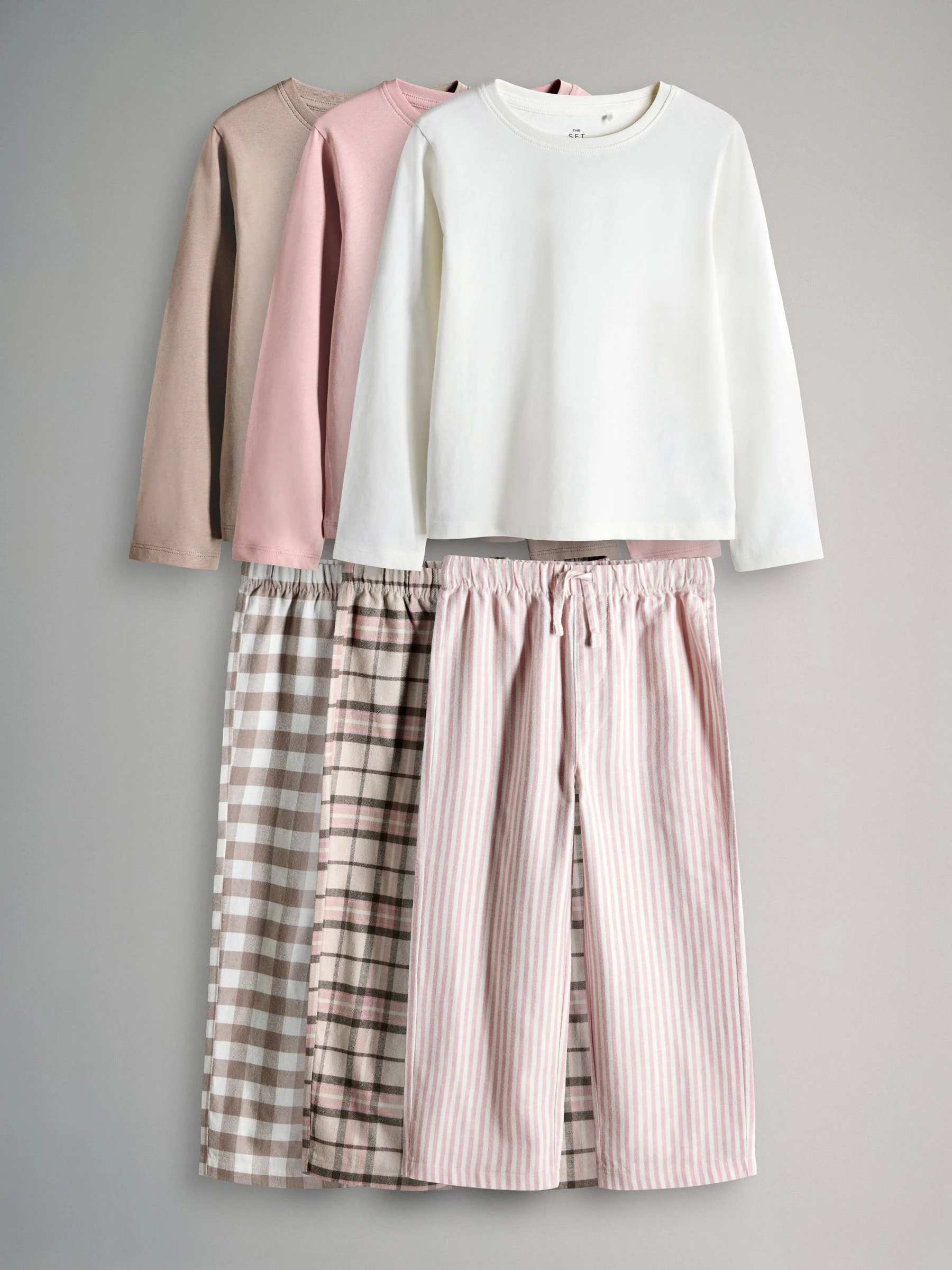 The Set 3 Pack Long Sleeve Cotton Jersey T-Shirt and Woven Bottom Pyjamas Set
