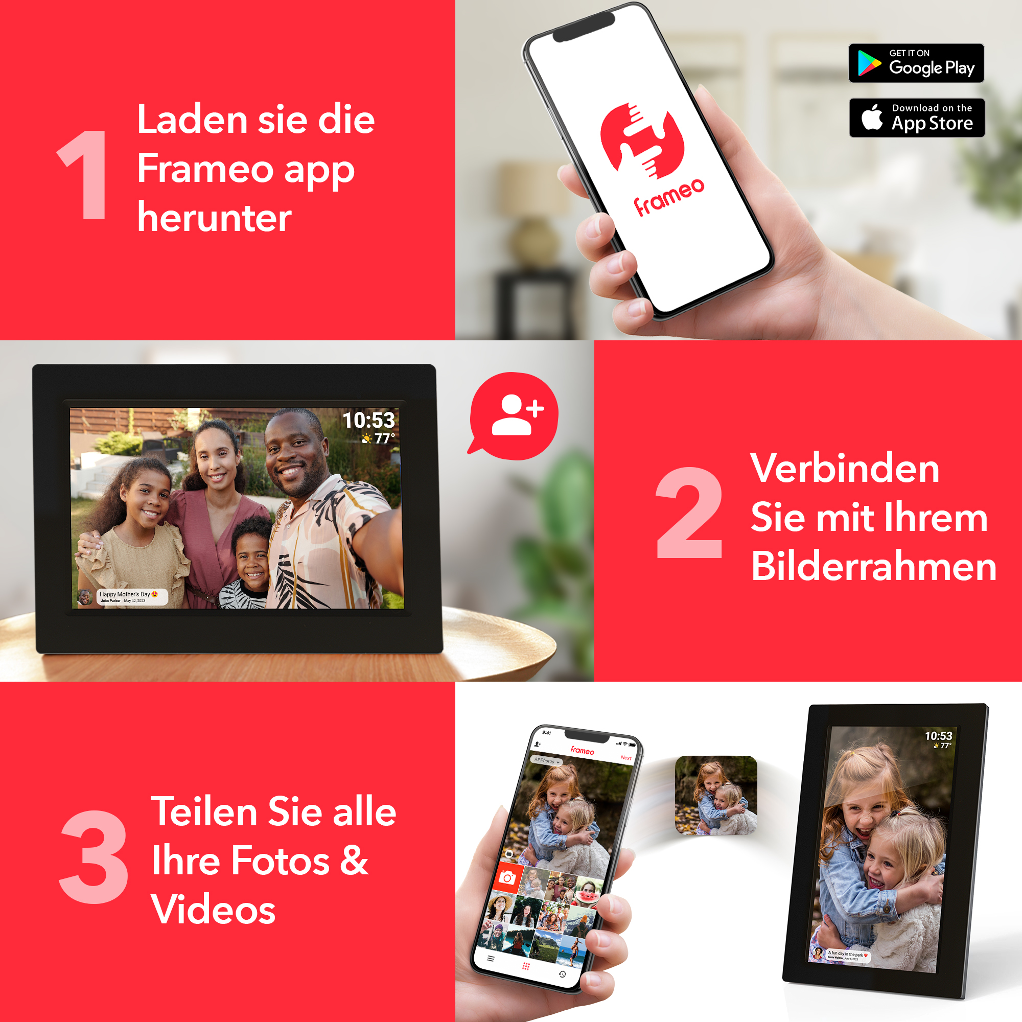 Denver PFF-1064 10.1’’Digitaler Bilderrahmen Schwarz, mit Wi-Fim Full HD und Touch