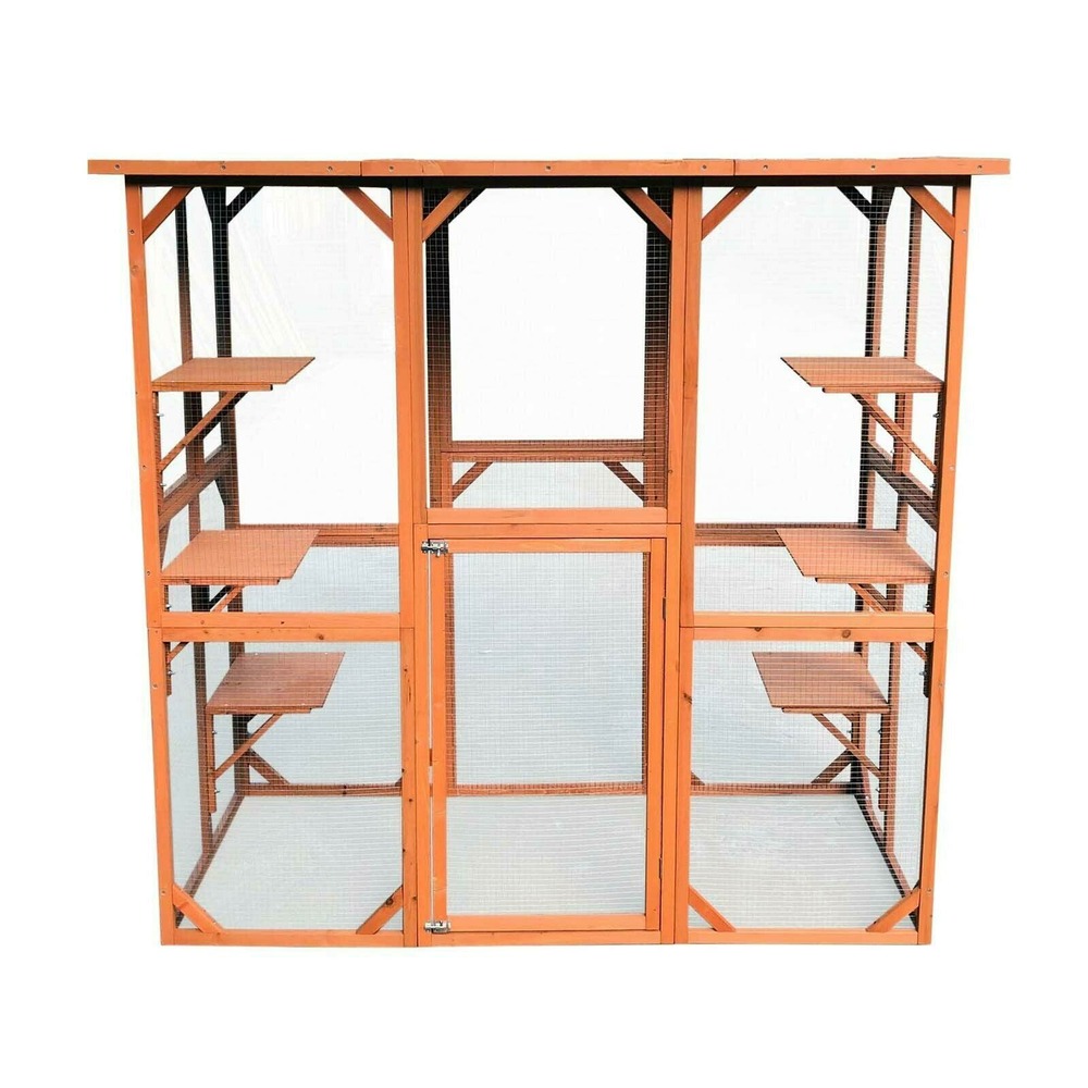 Enclos extérieur parc pour chat bois résistant 180x88x169cm 6 zones de repos