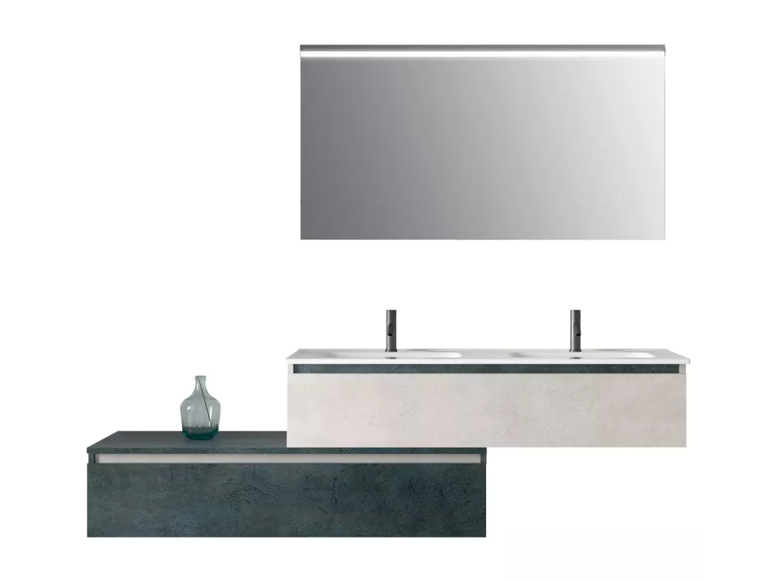 Composition double vasque 4 pieces ASTRA blanc pierre/blue pierre