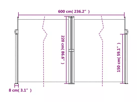 Auvent latéral rétractable blanc 220x600 cm