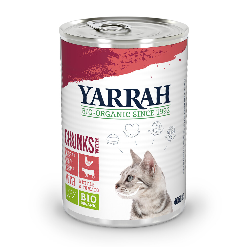 12x Yarrah Bio Kattenvoer Chunks Kip & Rund405 gr
