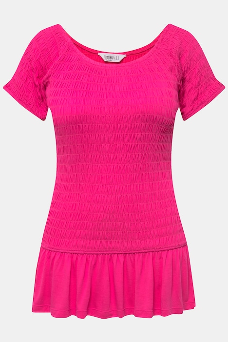 Top, Slim Fit, elastisch gesmokt, Halbarm, Volant