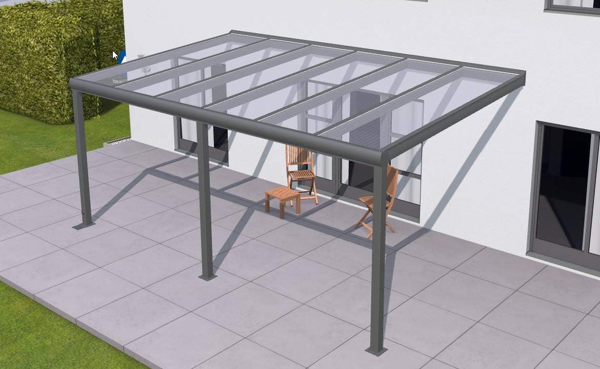 solidPREMIUM 406x200 cm BxT ALU Terrassenüberdachung ANTHRAZIT + 16mm 3-Fach Stegplatten + Zubehör - ÜBERDACHUNG TERRASSENDACH Aluminium VORDACH CARPORT TERRASSE WINTERGARTEN GARTENLAUBE PAVILLON