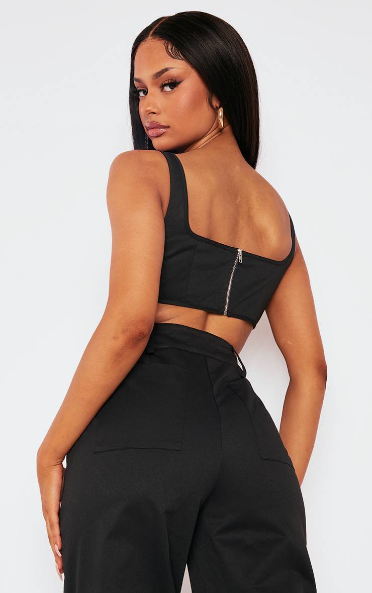 Noir Ensemble Corset Cargo Structuré En Sergé Avec Ourlet Plongeant