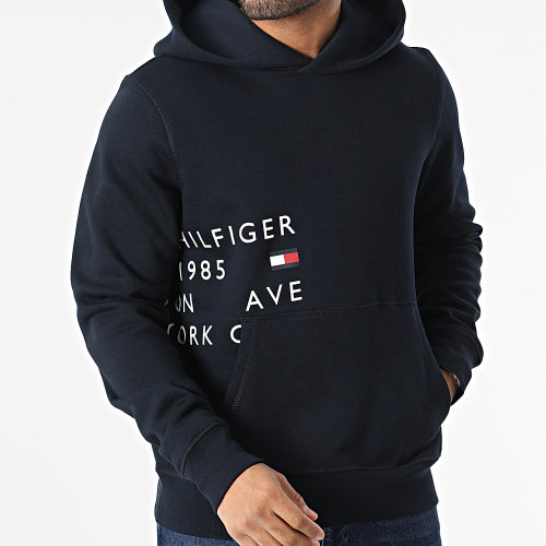 Sweat Capuche Off Placement Text 9303 Bleu Marine
