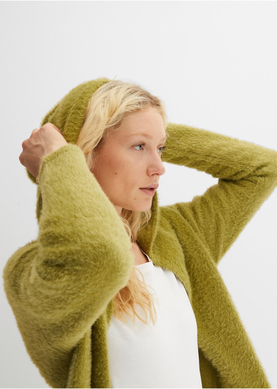 Veste longue en maille en fil duveteux