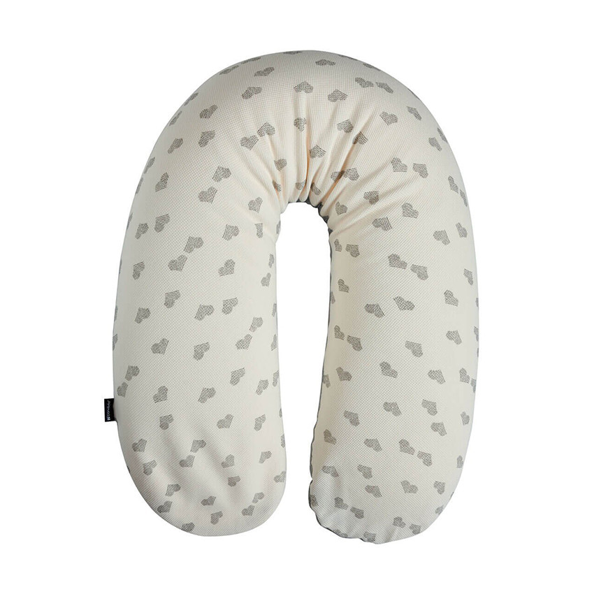 Coussin d'allaitement en jersey réversible cœurs/gris