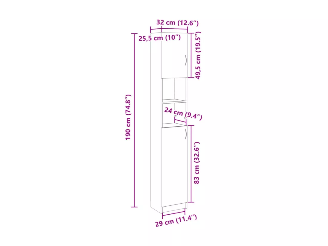 Armoire de salle de bain Chêne sonoma 32x25,5x190 cm Aggloméré