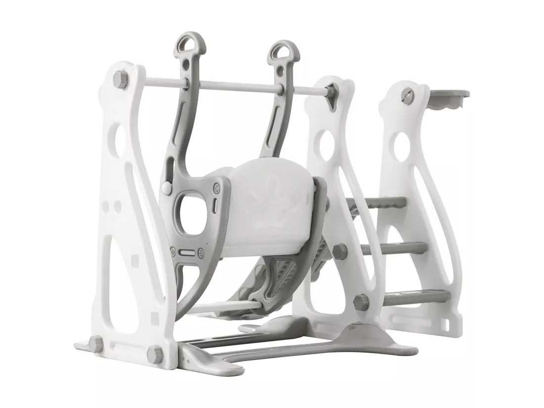 Toboggan pour enfants 4 en 1 - Convient pour l'intérieur et l'extérieur - avec balançoire, cadre de basket, toboggan, échelle - Gris