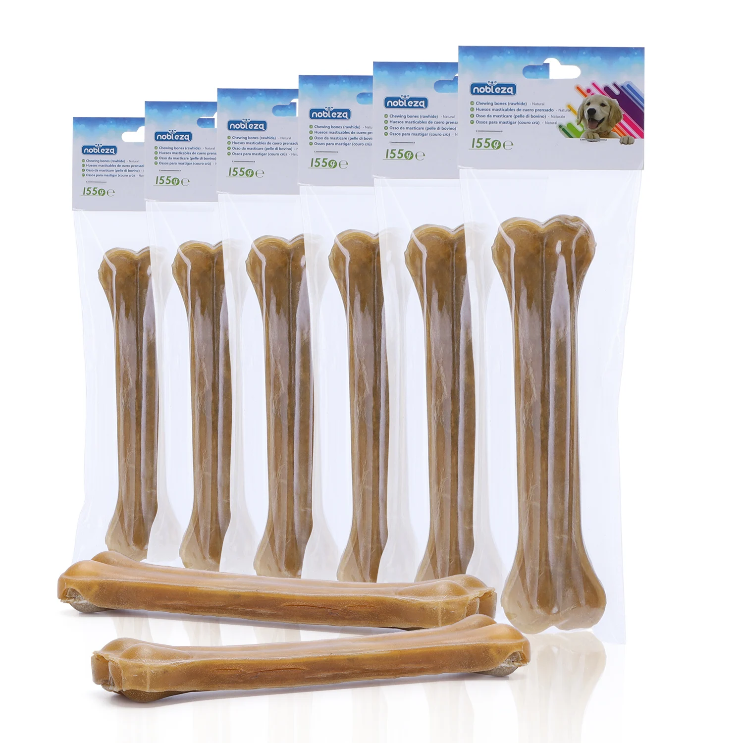 Nobleza - 18 Ossos Prensados para Cães, Fortalecedor de Dentes, Petisco Dental para Cães, Osso de Couro Cru para Roer, 10cm