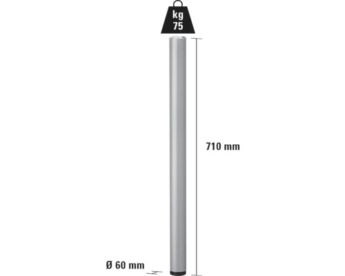 Tarrox tafelpoot, set van 4, rond, 710 Ø 60 mm, zilver