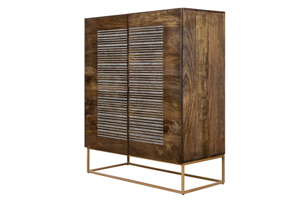 Massives Highboard ONYX 120cm dunkelbraun Mangoholz Edelstein Achat gold Metallgestell