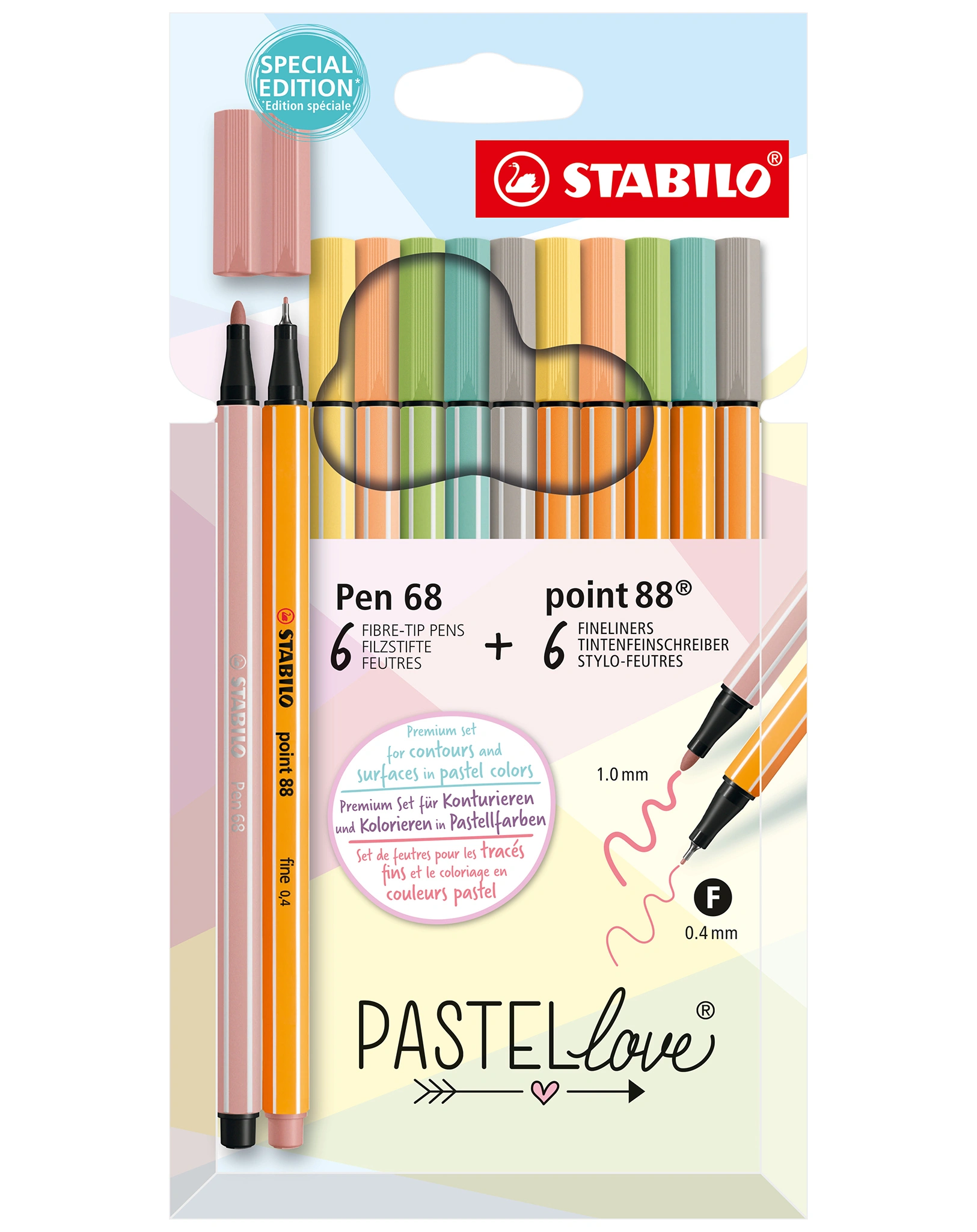 Fineliner STABILO® point 88+Pen 68 Pastellove 12er-Pack
