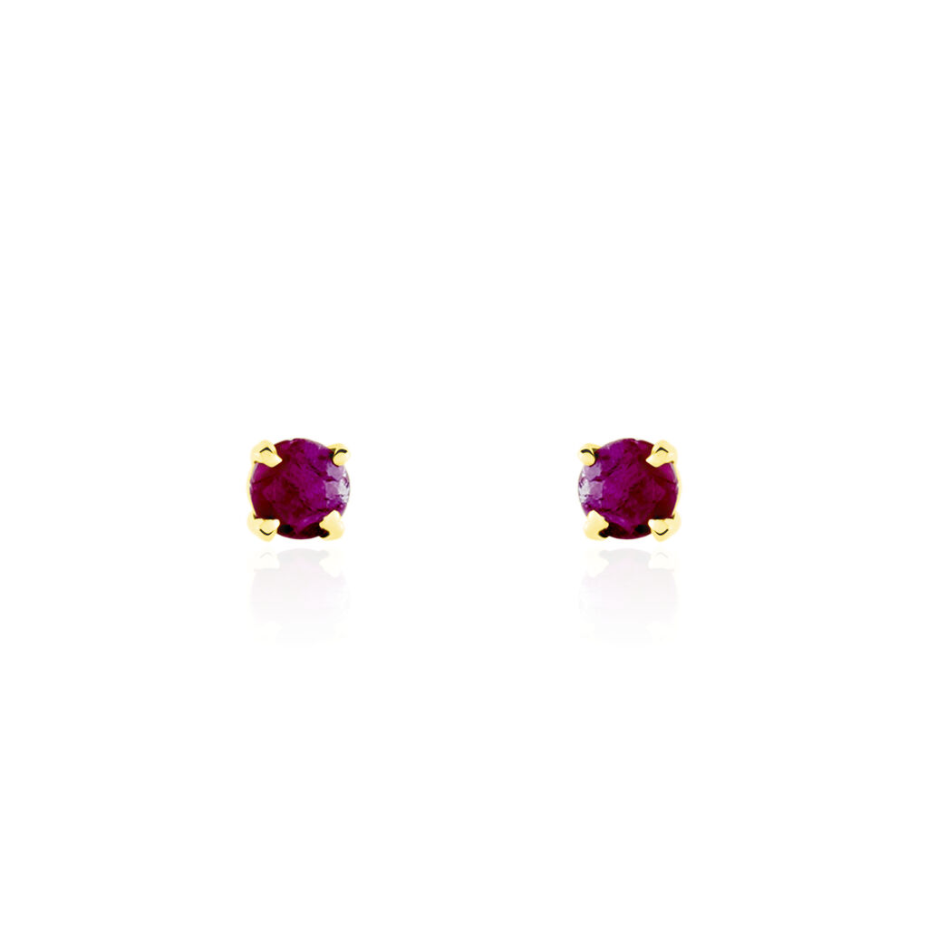 Boucles D'oreilles Puces Elea Serti Griffe Or Jaune Rubis