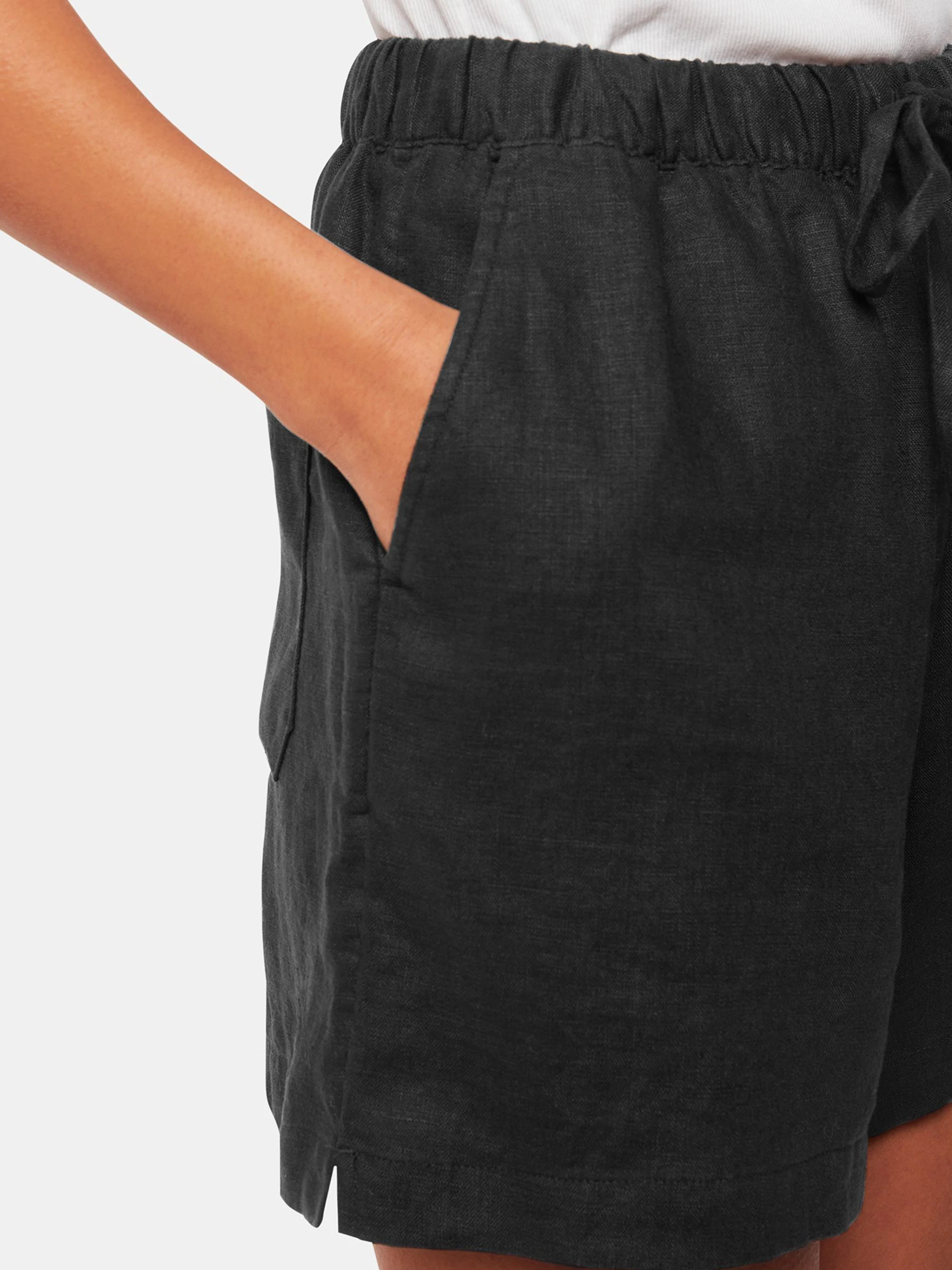 Zwart - Whistles linnen short met elastische tailleband