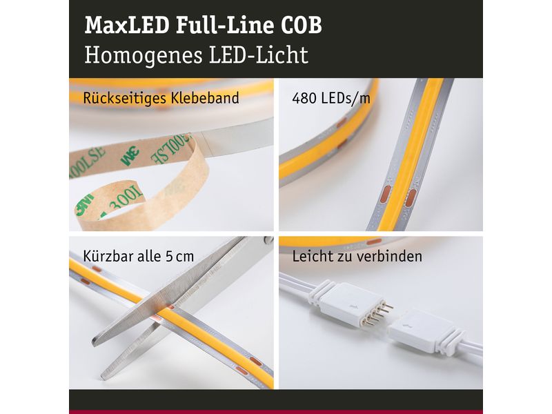 Paulmann LED-Stripe MaxLED 1000 BasisSet COB, 2700 K, 3 m, LED Streifen Full-Line COB Basisset
