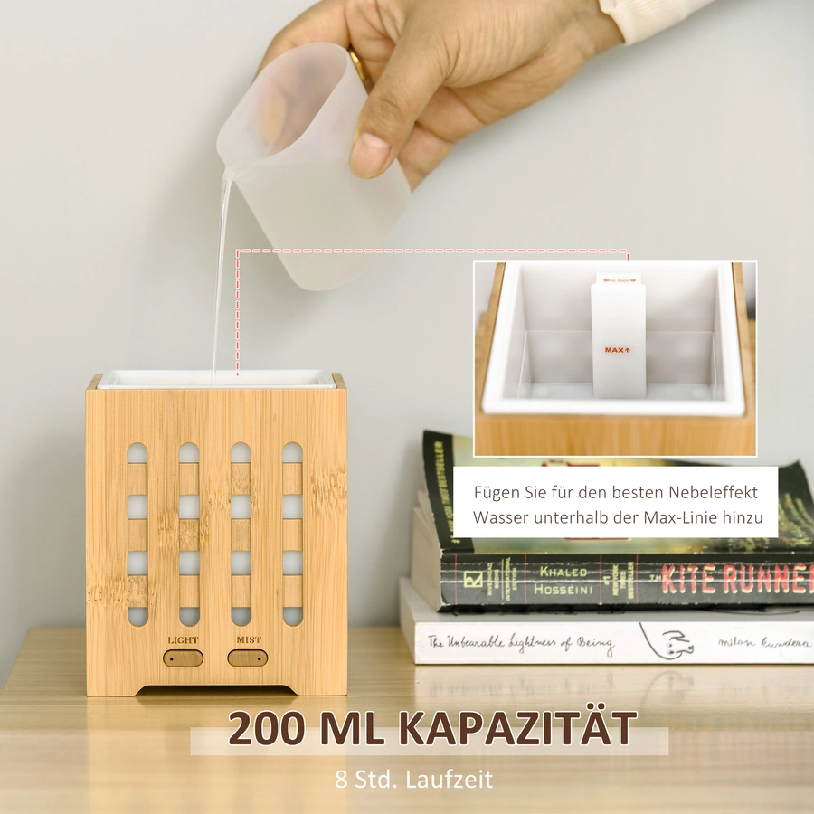 HOMCOM Aroma Diffusor für ätherische Öle, mit 7 LED Farben,  2 Sprühnebel-Modi Naturhloz
