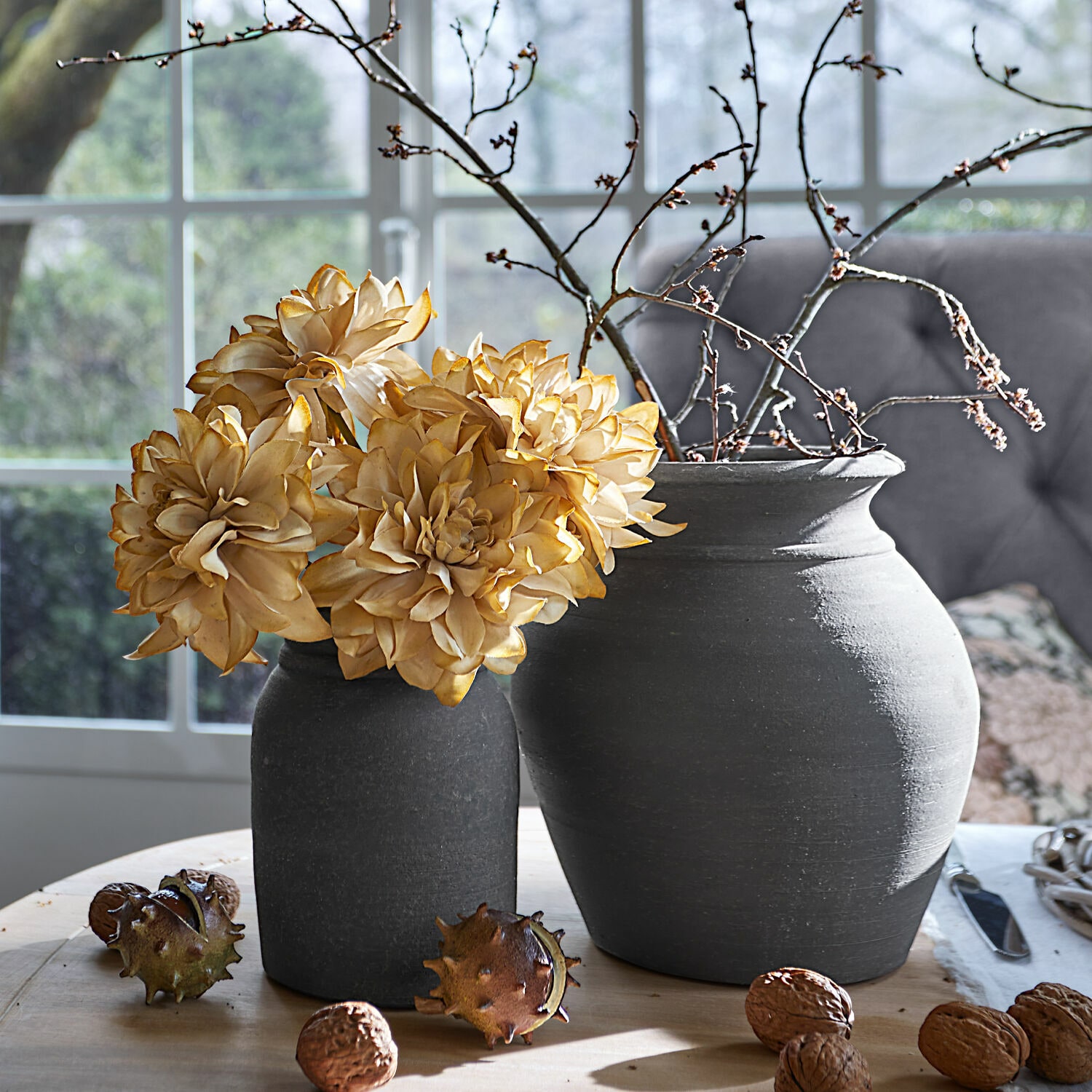 Vase 2er Set Molduc antikgrau