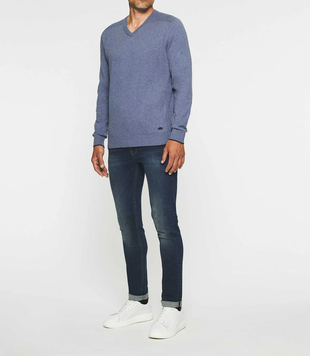 Pull col V en coton-cachemire gris anthracite BRENT