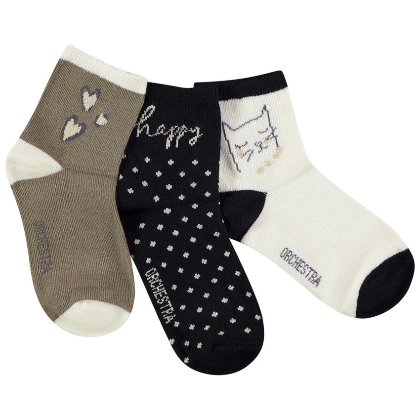 Lot de 3 paires de chaussettes fantaisie chat pour fille - Vert