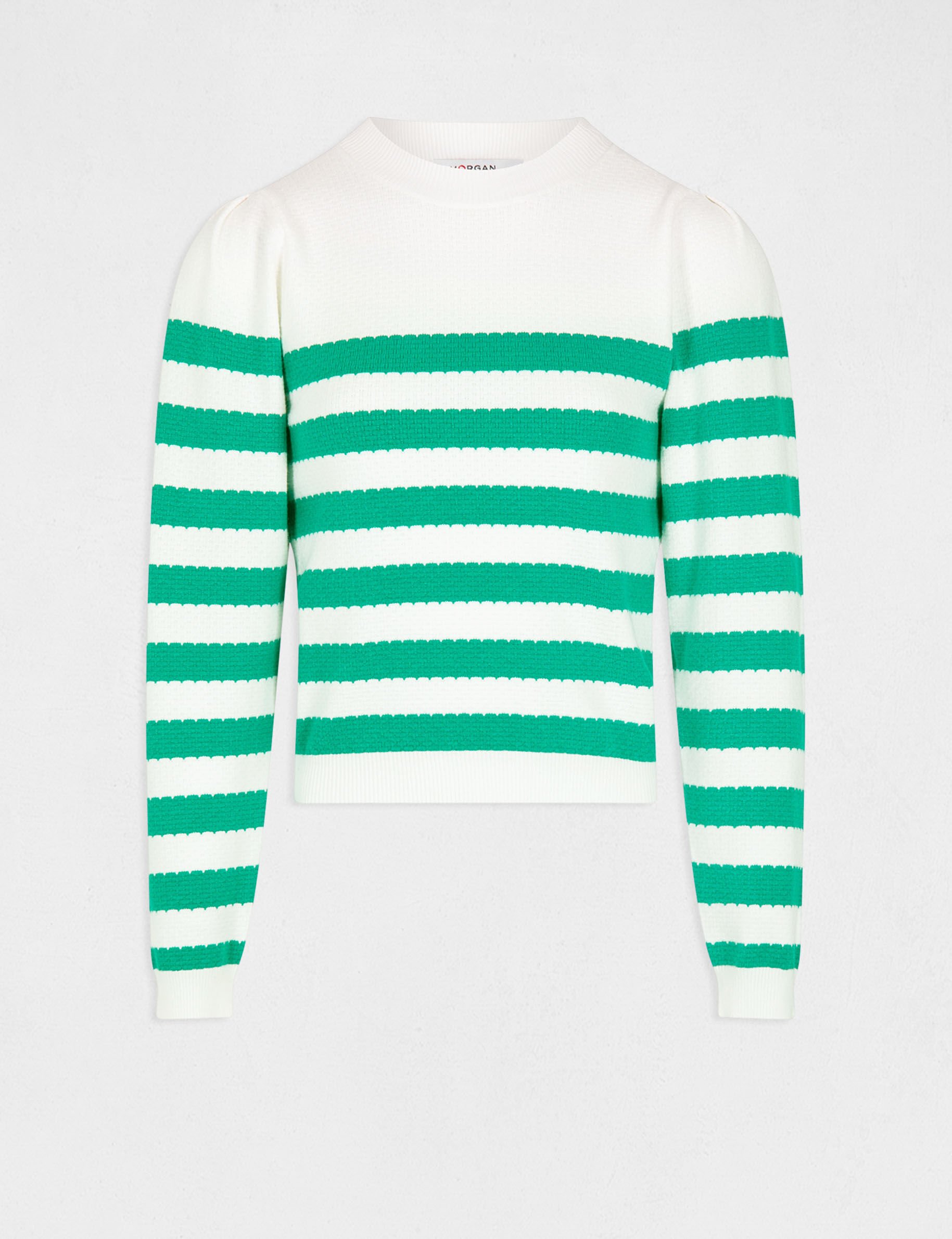 Pull manches longues à rayures vert moyen femme - vert_moyen
