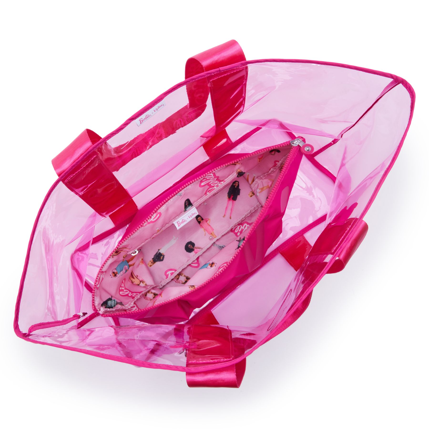 JACEY XL Grand sac fourre-tout transparent Barbie™ avec pochette intérieure zippée - Power Pink Transpant