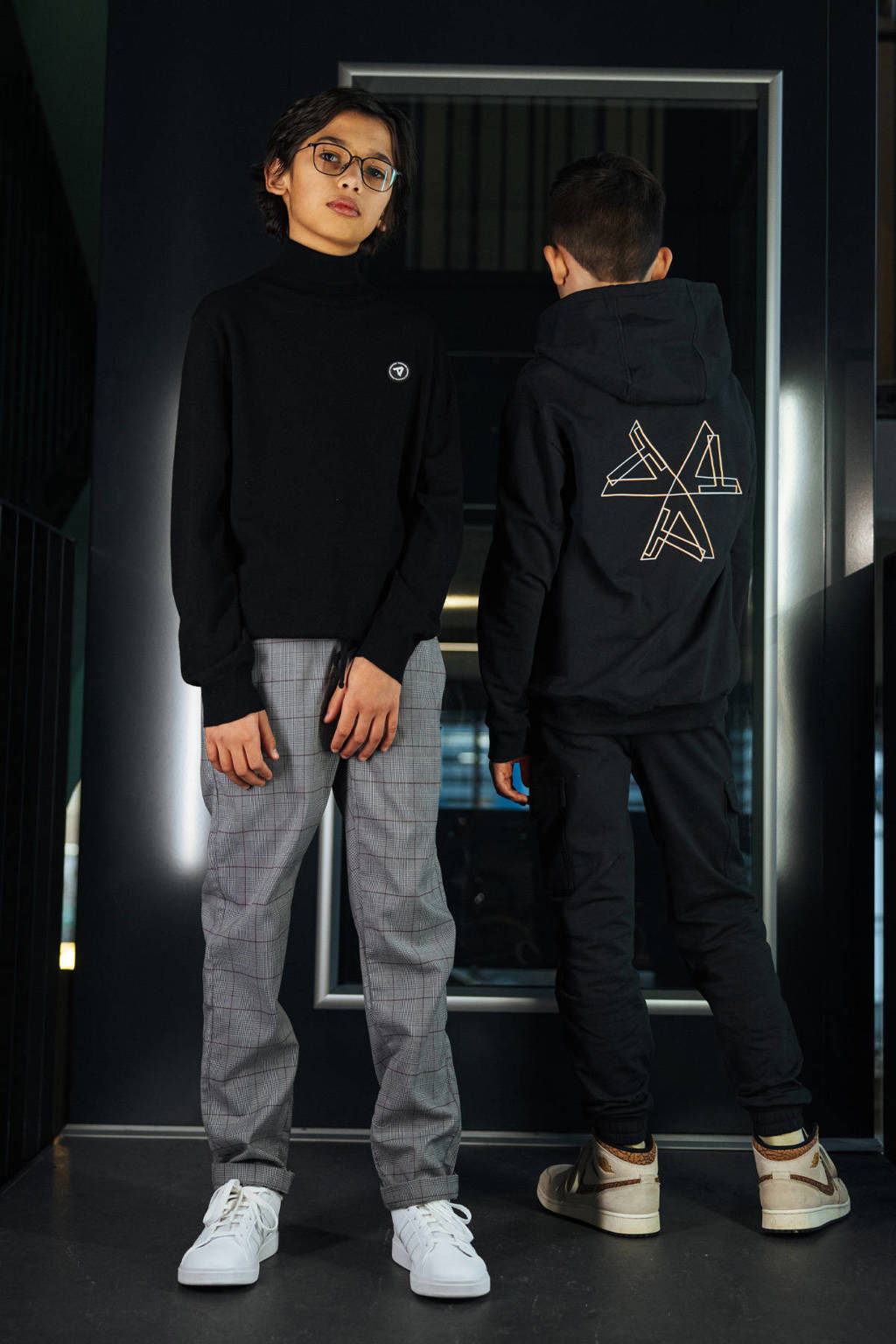 TYGO & vito geruite straight fit broek Jeric grijs melange/zwart