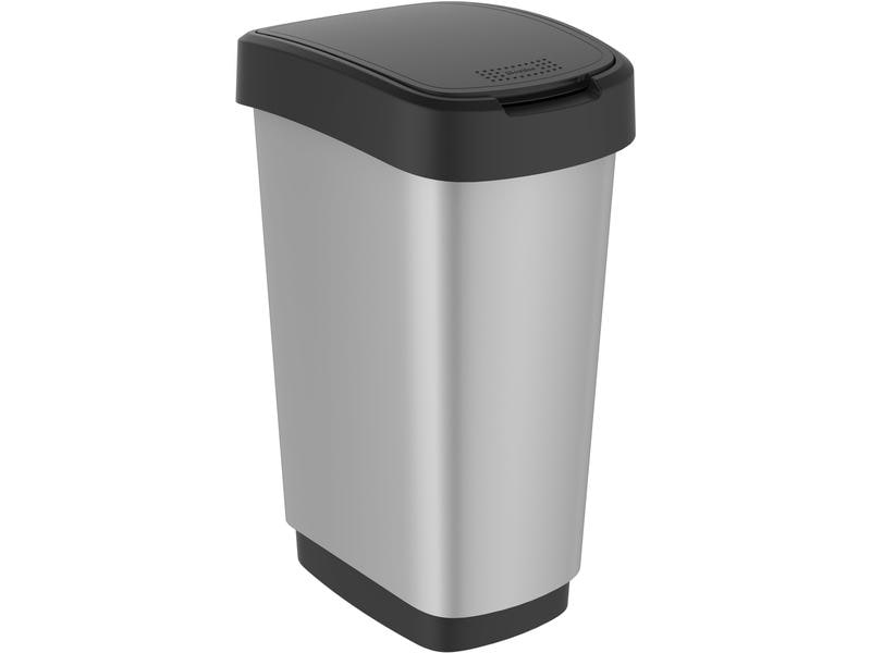 Rotho Swingeimer Art Twist 50 l, Silber metallic Abfalleimer aus Kunststoff
