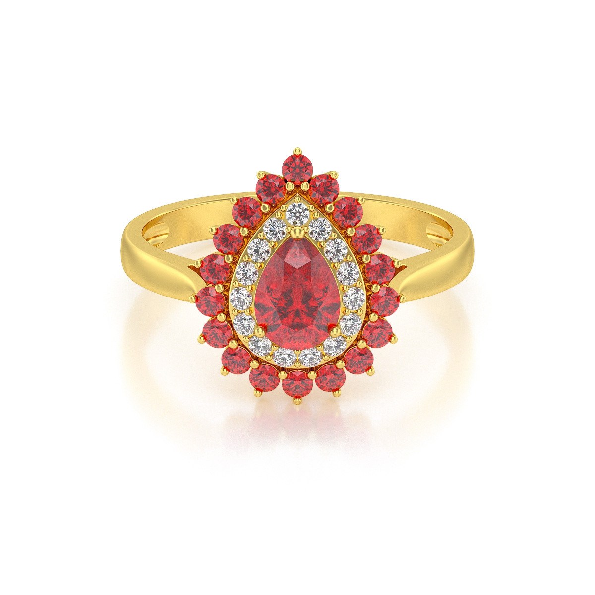 Bague ADEN Or 585 Jaune Rubis et diamants 3.15grs