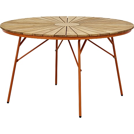 Kerteminde Ø150 teak havemøbelsæt med 6 stole - teak/ orange stel