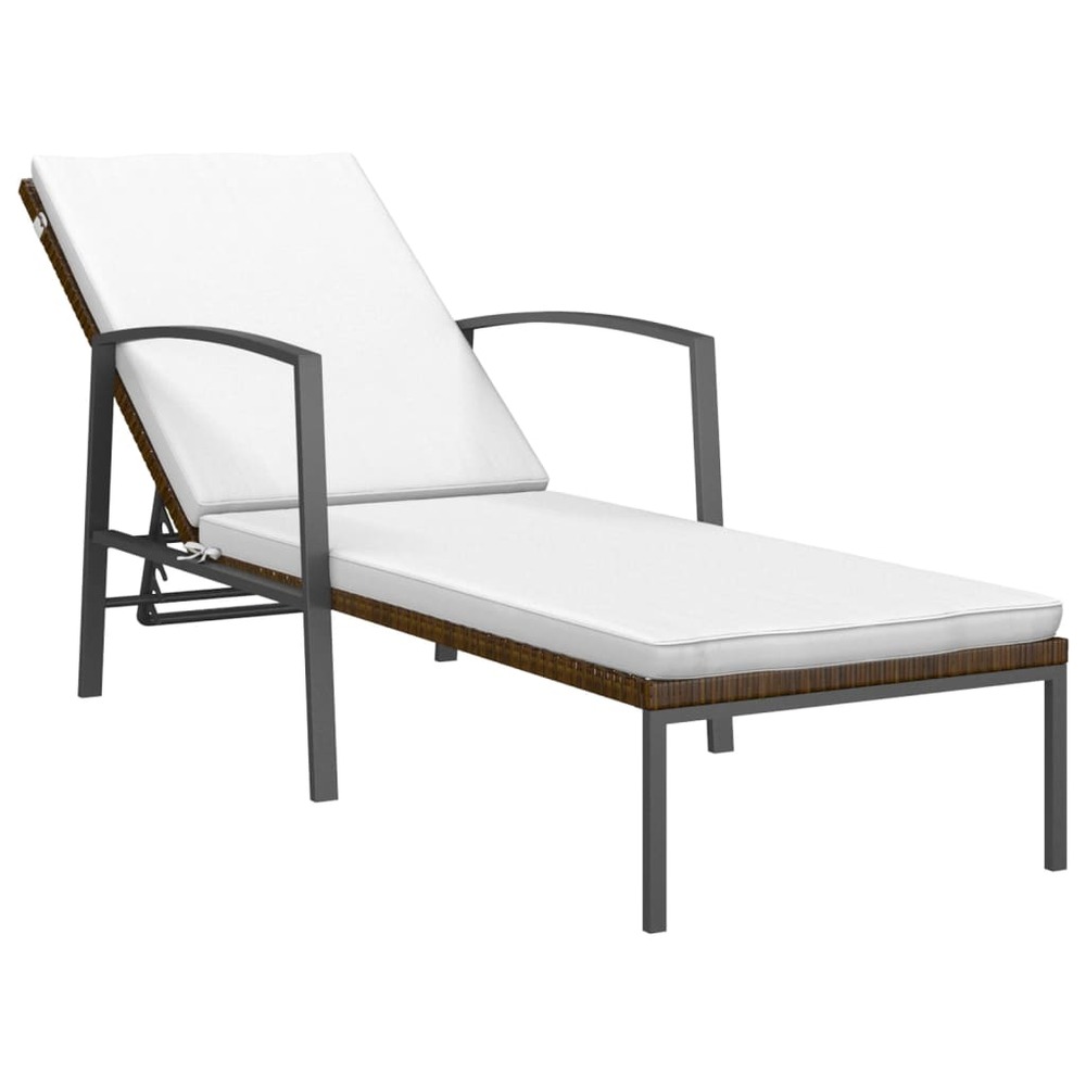 Transat chaise longue bain de soleil lit de jardin terrasse meuble d'extérieur avec coussin résine tressée marron