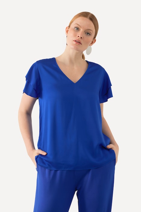 Blusenshirt, V-Ausschnitt, doppelte Cup-Ärmel