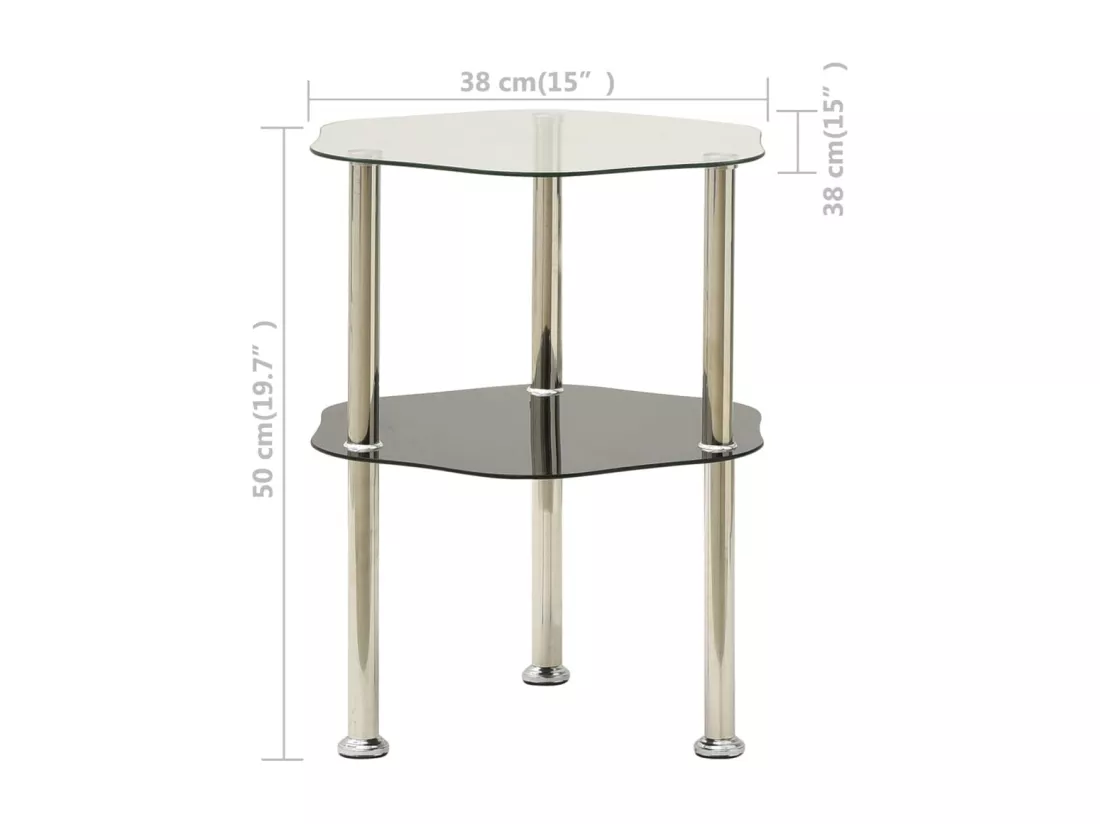 Table 2 niveaux Transparent et noir 38x38x50 cm Verre trempé